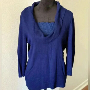 Alfani Navy Blue Cowl Neck 3/4 Sleeve Sweater